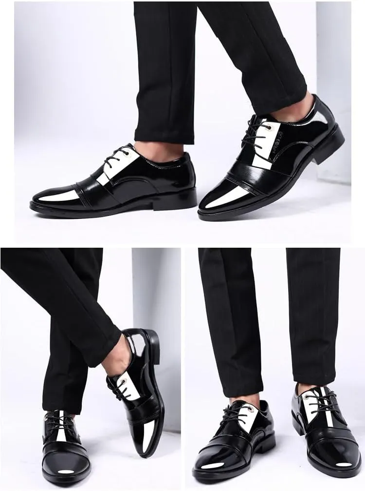 Mens Patent Leather Derbys Comfortable Wingtip Lace Up Shoes Business Formal Office Work Dress Shoes
