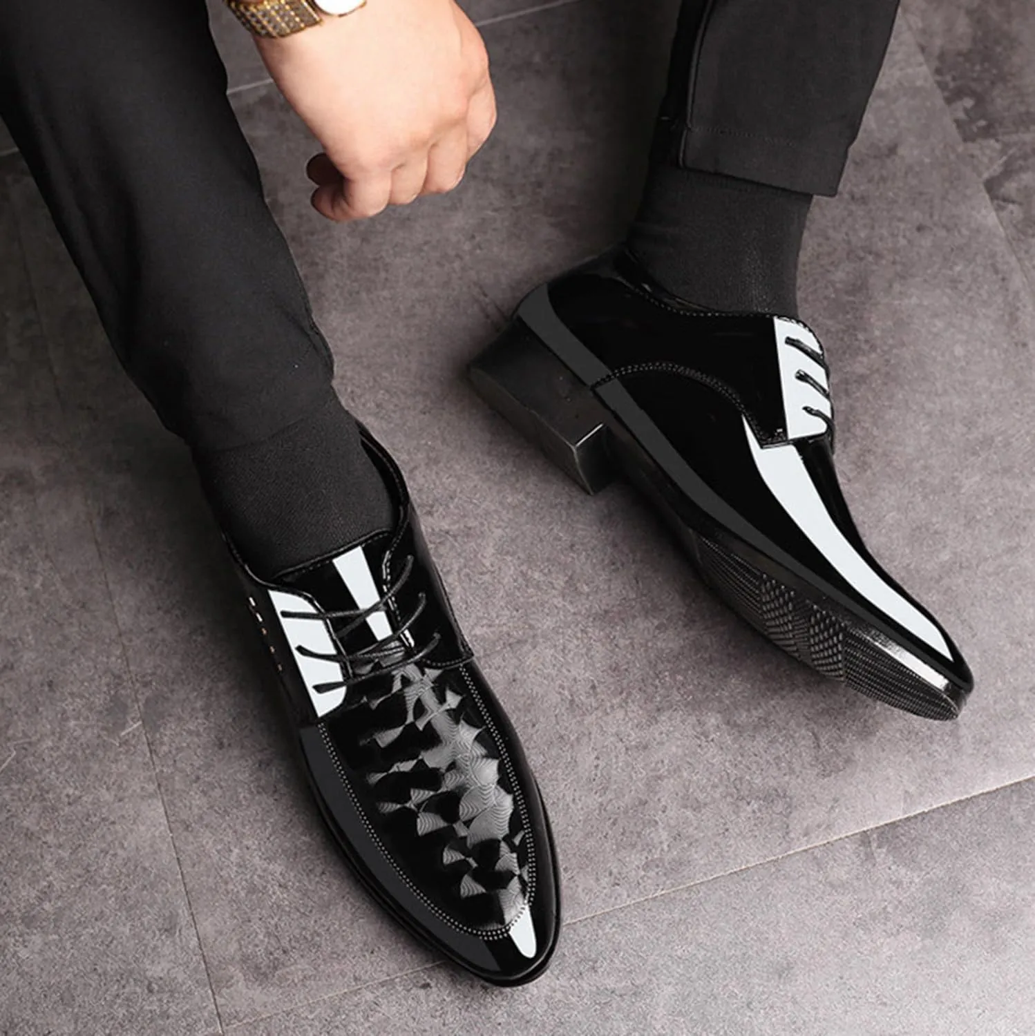 Men's Patent Leather Dress Shoes Oxfords Formal Business Derbys Classic Wedding Shoes Suit Tuxedo Shoes