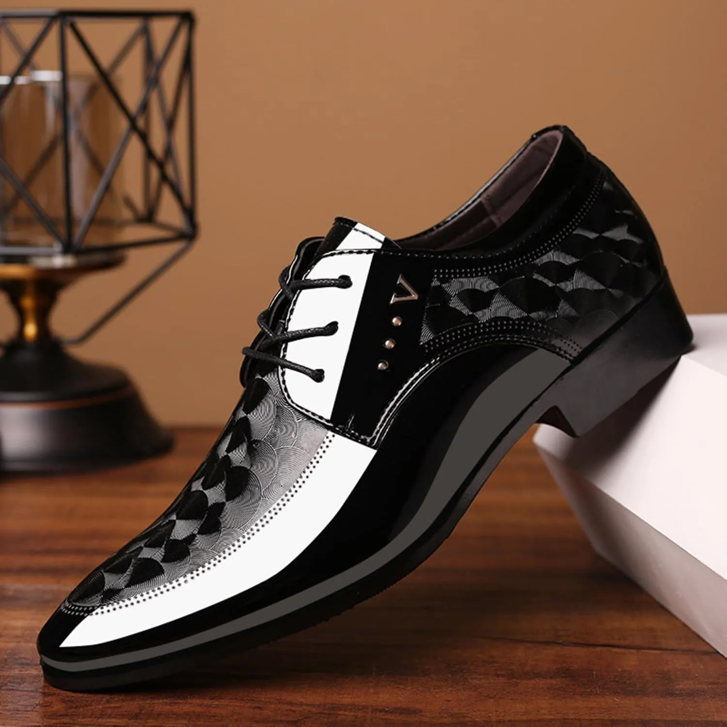 Men's Patent Leather Dress Shoes Oxfords Formal Business Derbys Classic Wedding Shoes Suit Tuxedo Shoes