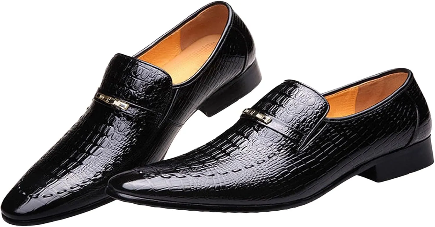 Mens Retro Business Formal Shoes with Low Heel Non Slip Arch Support Walking Shoe Men Comfortable Business Formal Shoes Lightweight Casual Dress Shoe Elegant Dating Weding Slip on Footwear