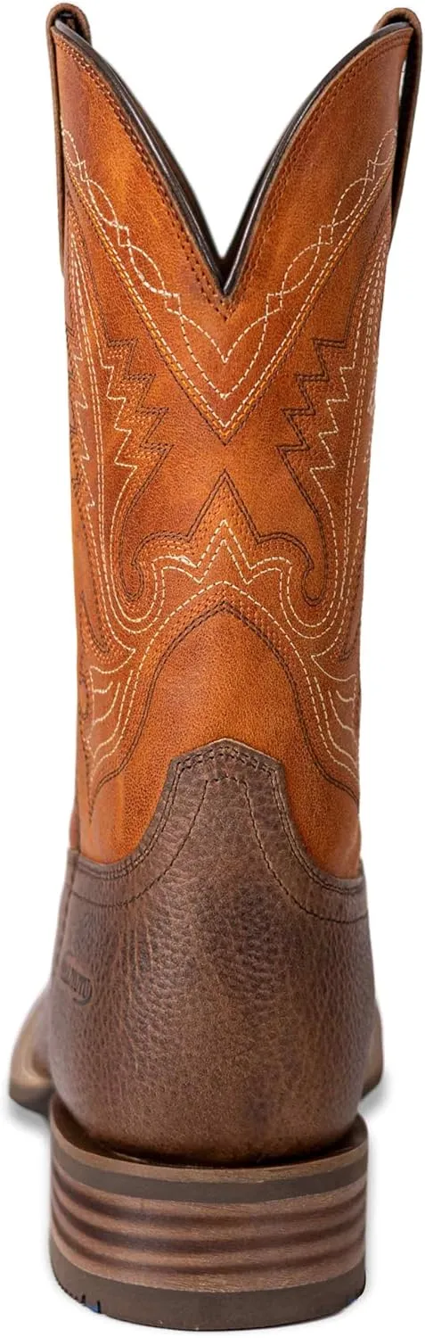 Mens Western Cowboy Boots, Fashionable Embroidered Full Grain Leather, Square Toe Pull-On, 4-Layer Composite Sole, Slip-Resistant Work & Riding Boots