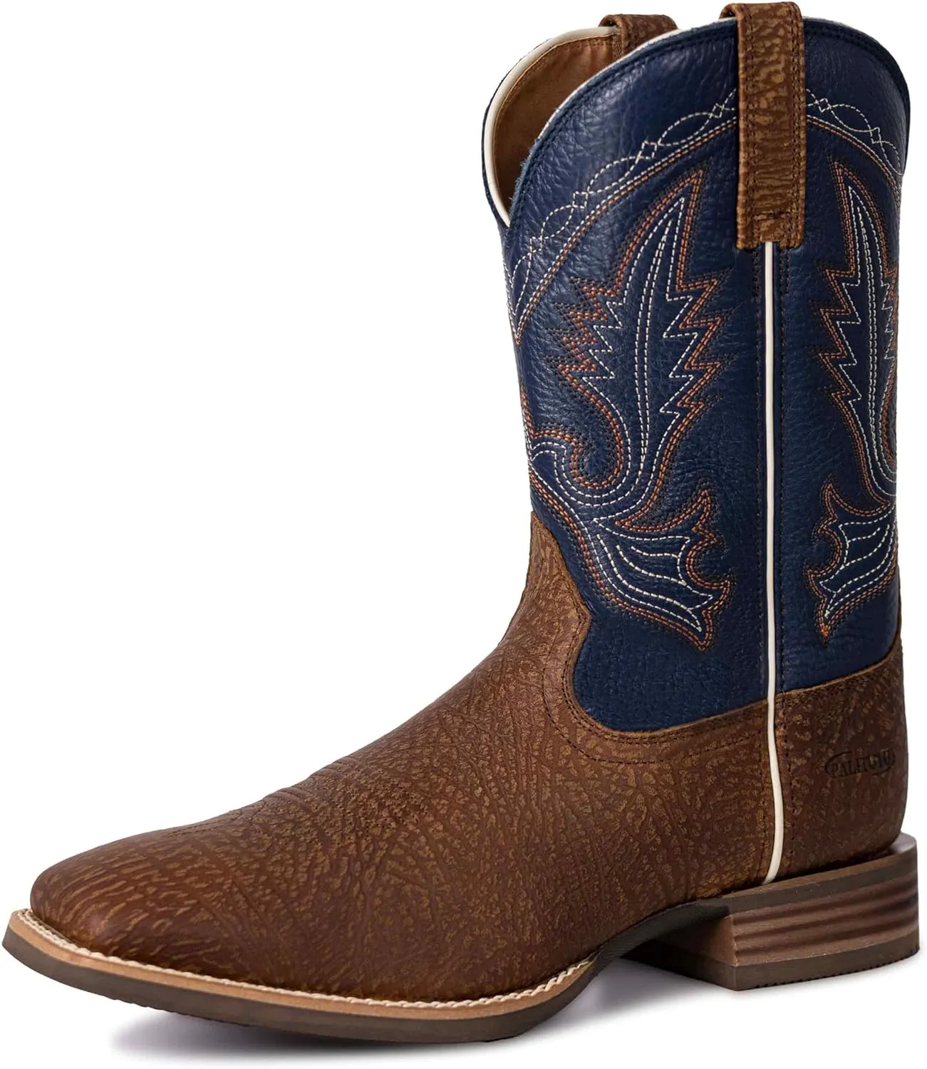 Mens Western Cowboy Boots, Fashionable Embroidered Full Grain Leather, Square Toe Pull-On, 4-Layer Composite Sole, Slip-Resistant Work & Riding Boots