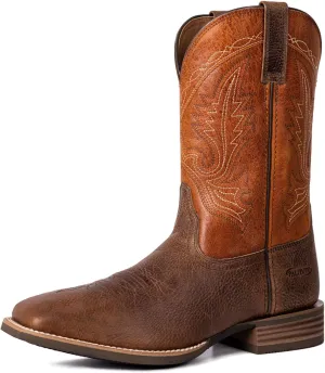 Mens Western Cowboy Boots, Fashionable Embroidered Full Grain Leather, Square Toe Pull-On, 4-Layer Composite Sole, Slip-Resistant Work & Riding Boots