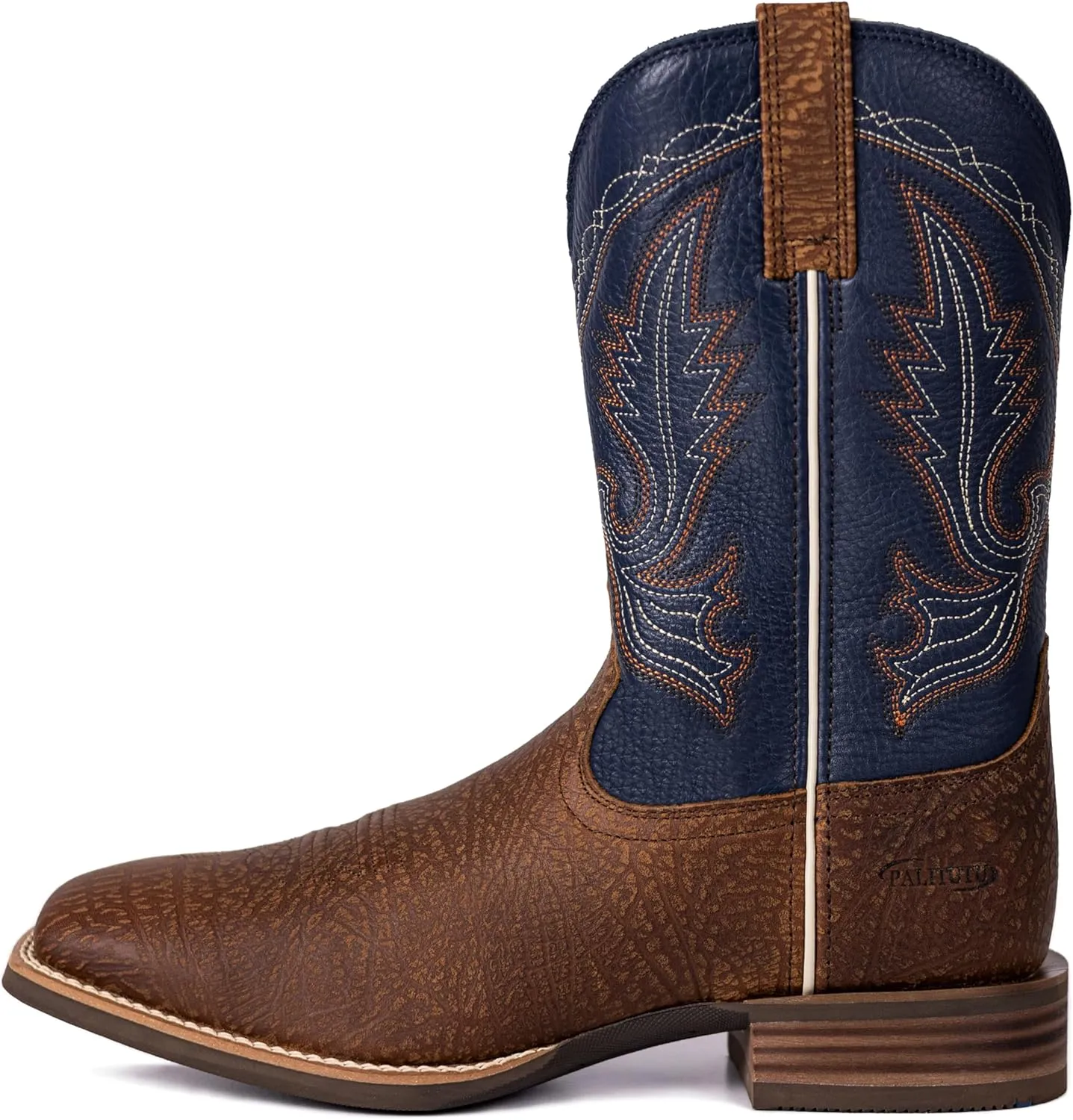 Mens Western Cowboy Boots, Fashionable Embroidered Full Grain Leather, Square Toe Pull-On, 4-Layer Composite Sole, Slip-Resistant Work & Riding Boots