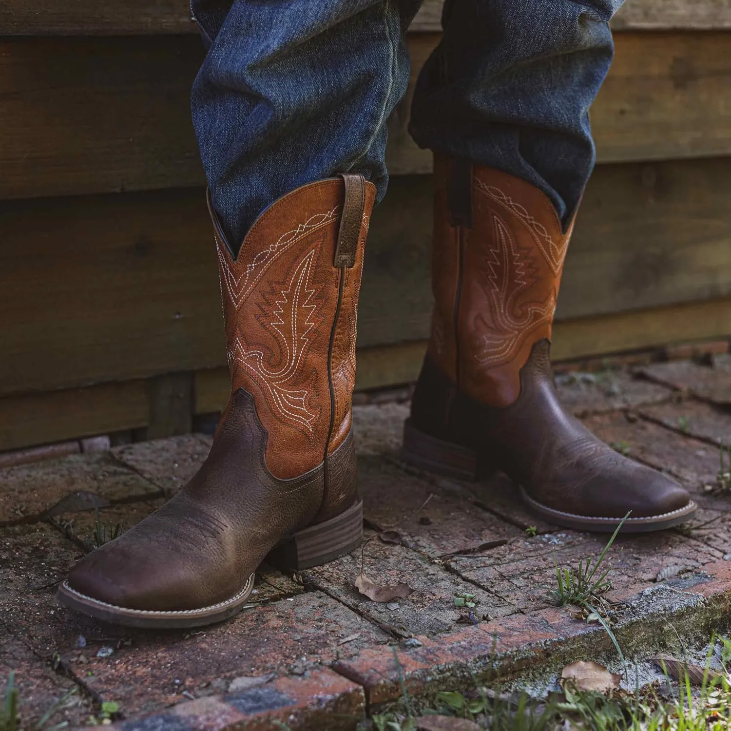 Mens Western Cowboy Boots, Fashionable Embroidered Full Grain Leather, Square Toe Pull-On, 4-Layer Composite Sole, Slip-Resistant Work & Riding Boots