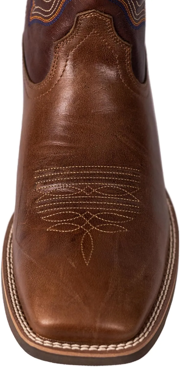 Mens Western Cowboy Boots, Fashionable Embroidered Full Grain Leather, Square Toe Pull-On, 4-Layer Composite Sole, Slip-Resistant Work & Riding Boots