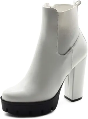 Ollio Women's Shoes Faux Suede or Faux Leather Platform Stacked High Heels Ankle Boots H107