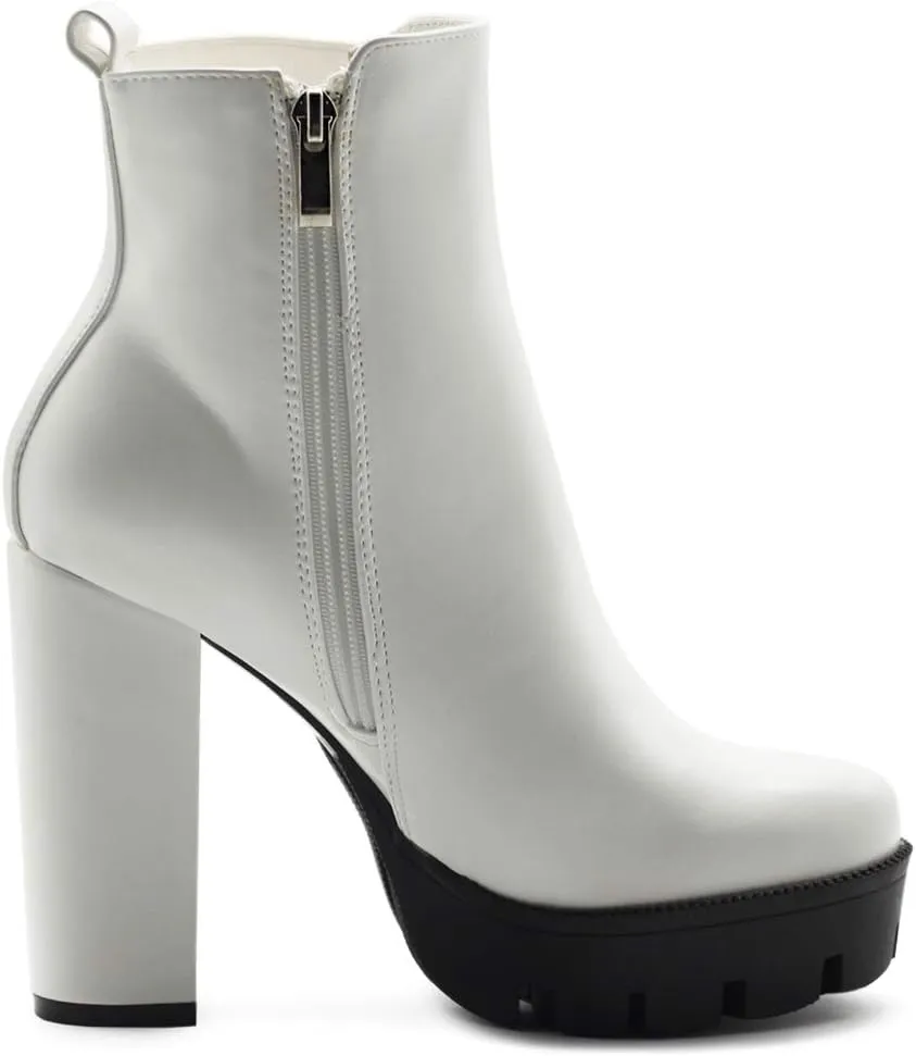 Ollio Women's Shoes Faux Suede or Faux Leather Platform Stacked High Heels Ankle Boots H107