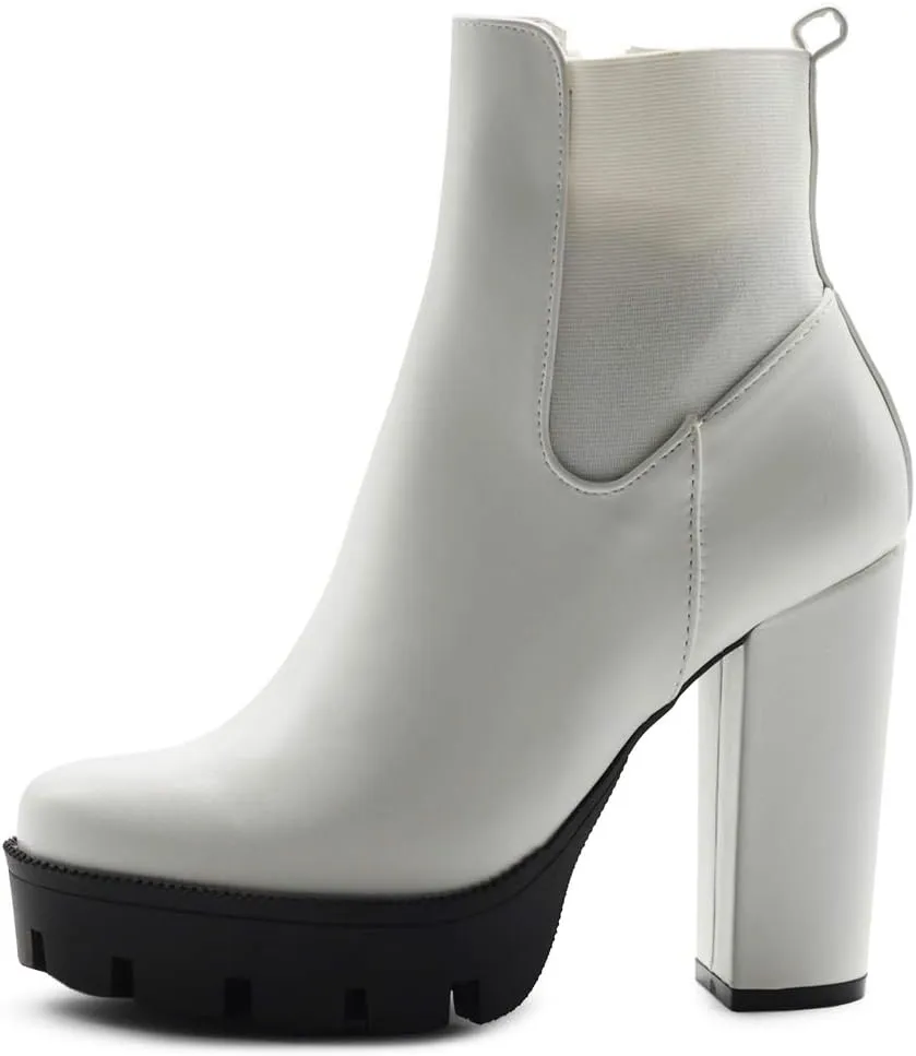 Ollio Women's Shoes Faux Suede or Faux Leather Platform Stacked High Heels Ankle Boots H107