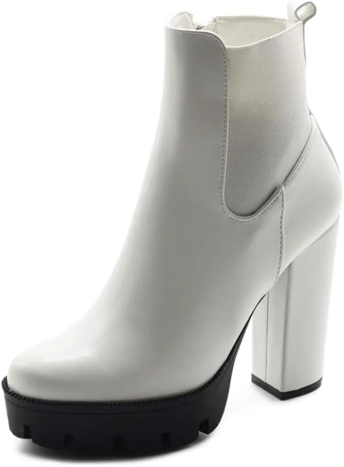Ollio Women's Shoes Faux Suede or Faux Leather Platform Stacked High Heels Ankle Boots H107