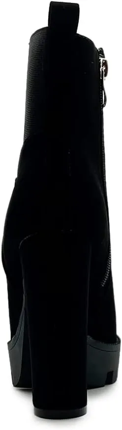 Ollio Women's Shoes Faux Suede or Faux Leather Platform Stacked High Heels Ankle Boots H107