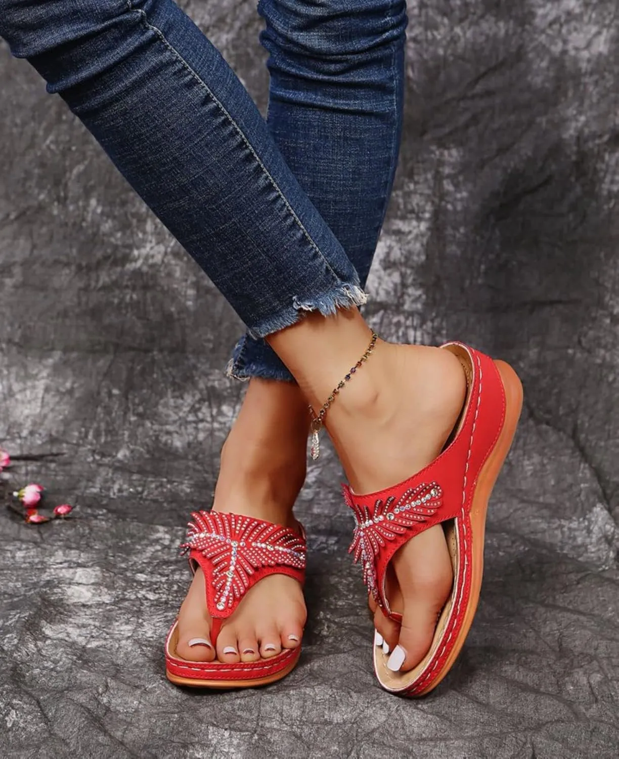 Orthopedic Sandals for Women Arch Support Non-Slip Wedge Flip-Flops Open Toe Summer Dressy Comfortable Sandals Casual Walking Shoes