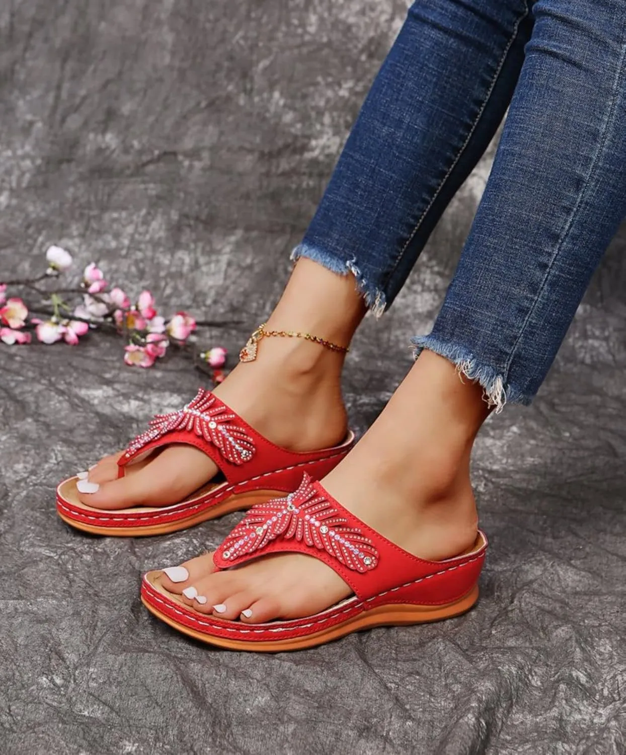 Orthopedic Sandals for Women Arch Support Non-Slip Wedge Flip-Flops Open Toe Summer Dressy Comfortable Sandals Casual Walking Shoes