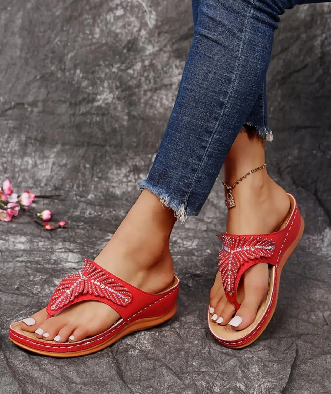 Orthopedic Sandals for Women Arch Support Non-Slip Wedge Flip-Flops Open Toe Summer Dressy Comfortable Sandals Casual Walking Shoes