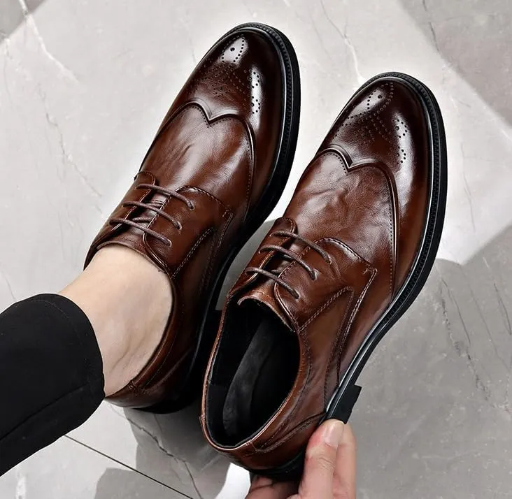 Oxfords Shoes Men's Classic Retro Casual Shoes Mens Casual Dress Shoes Leather Luxury Men's Patent Leather Formal Business Oxford Dress Shoes(Brown,7.5)