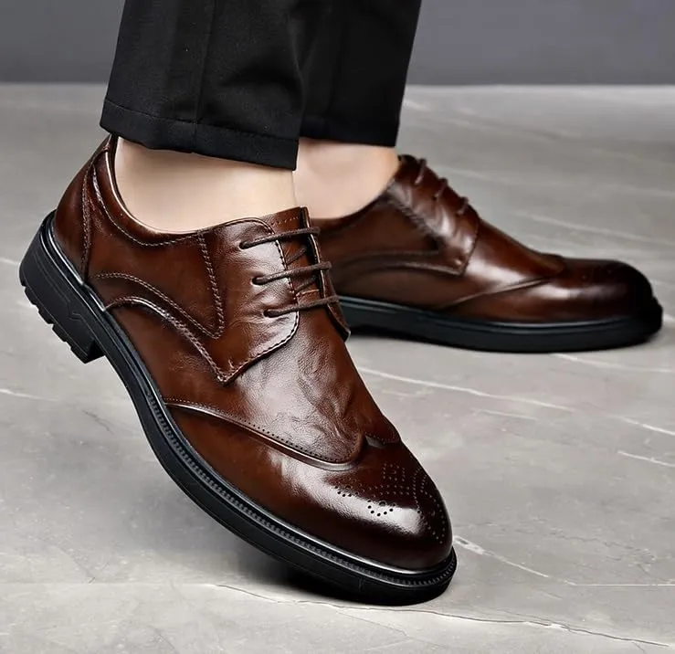 Oxfords Shoes Men's Classic Retro Casual Shoes Mens Casual Dress Shoes Leather Luxury Men's Patent Leather Formal Business Oxford Dress Shoes(Brown,7.5)