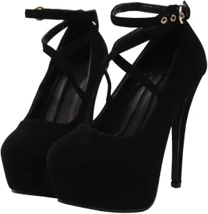 Parisuit Women's Cross Strap High Heels Stiletto Platform Pumps Faux Suede Sexy Party Dress Shoes