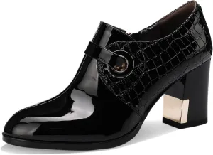 Patent Leather Ankle Boots for Women Chunky Block Extra Wide Booties Botas Para Mujer High Heels Dress Warm Lined Classic Ladies Comfortable Fashion Dressy 3 Inch Boot