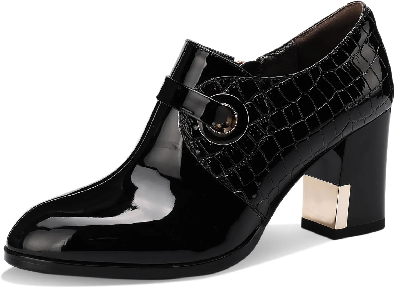 Patent Leather Ankle Boots for Women Chunky Block Extra Wide Booties Botas Para Mujer High Heels Dress Warm Lined Classic Ladies Comfortable Fashion Dressy 3 Inch Boot