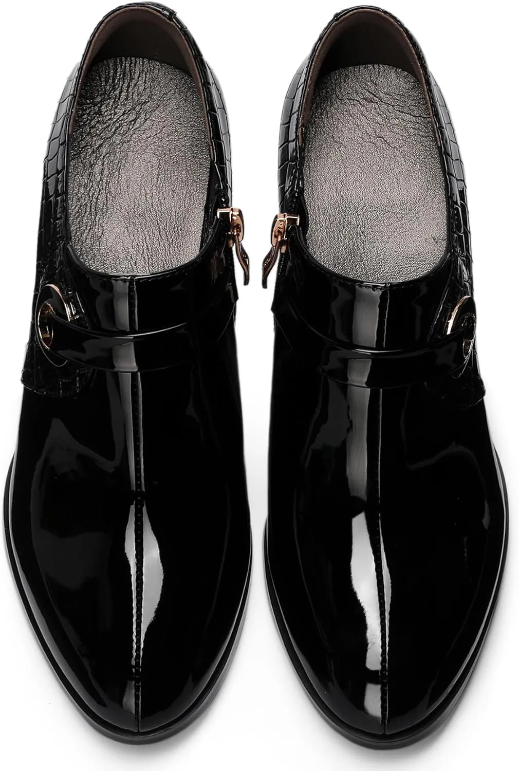 Patent Leather Ankle Boots for Women Chunky Block Extra Wide Booties Botas Para Mujer High Heels Dress Warm Lined Classic Ladies Comfortable Fashion Dressy 3 Inch Boot