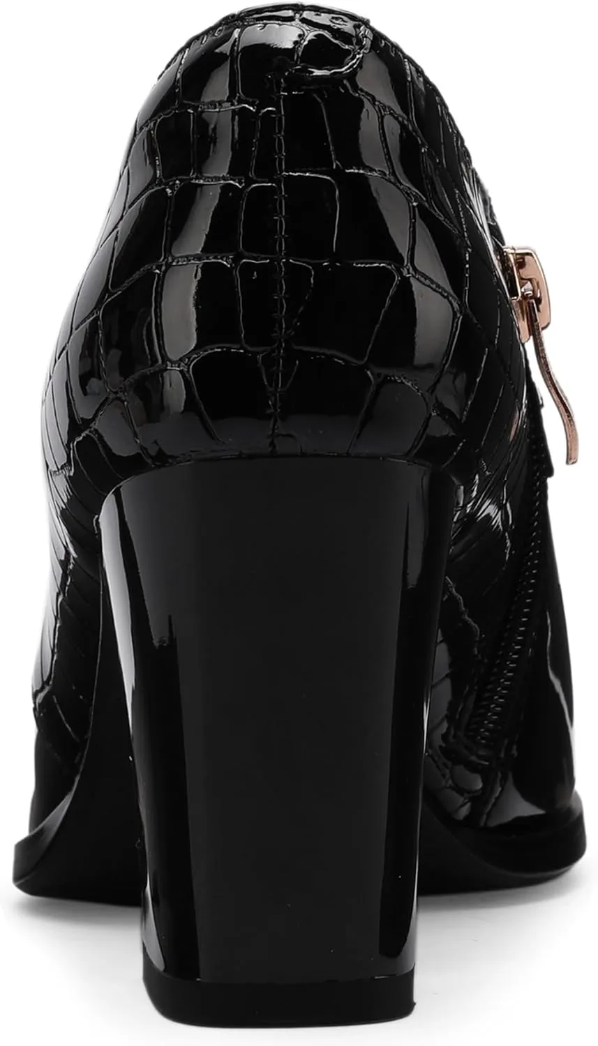 Patent Leather Ankle Boots for Women Chunky Block Extra Wide Booties Botas Para Mujer High Heels Dress Warm Lined Classic Ladies Comfortable Fashion Dressy 3 Inch Boot
