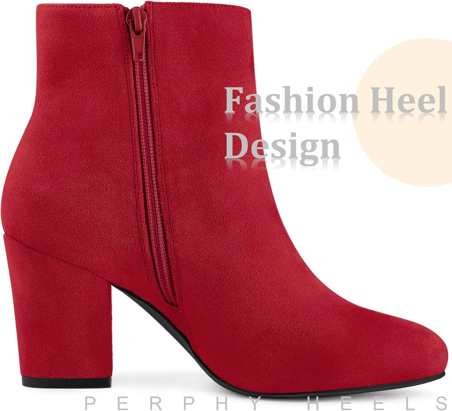 Perphy Round Toe Chunky High Heels Ankle Boots for Women