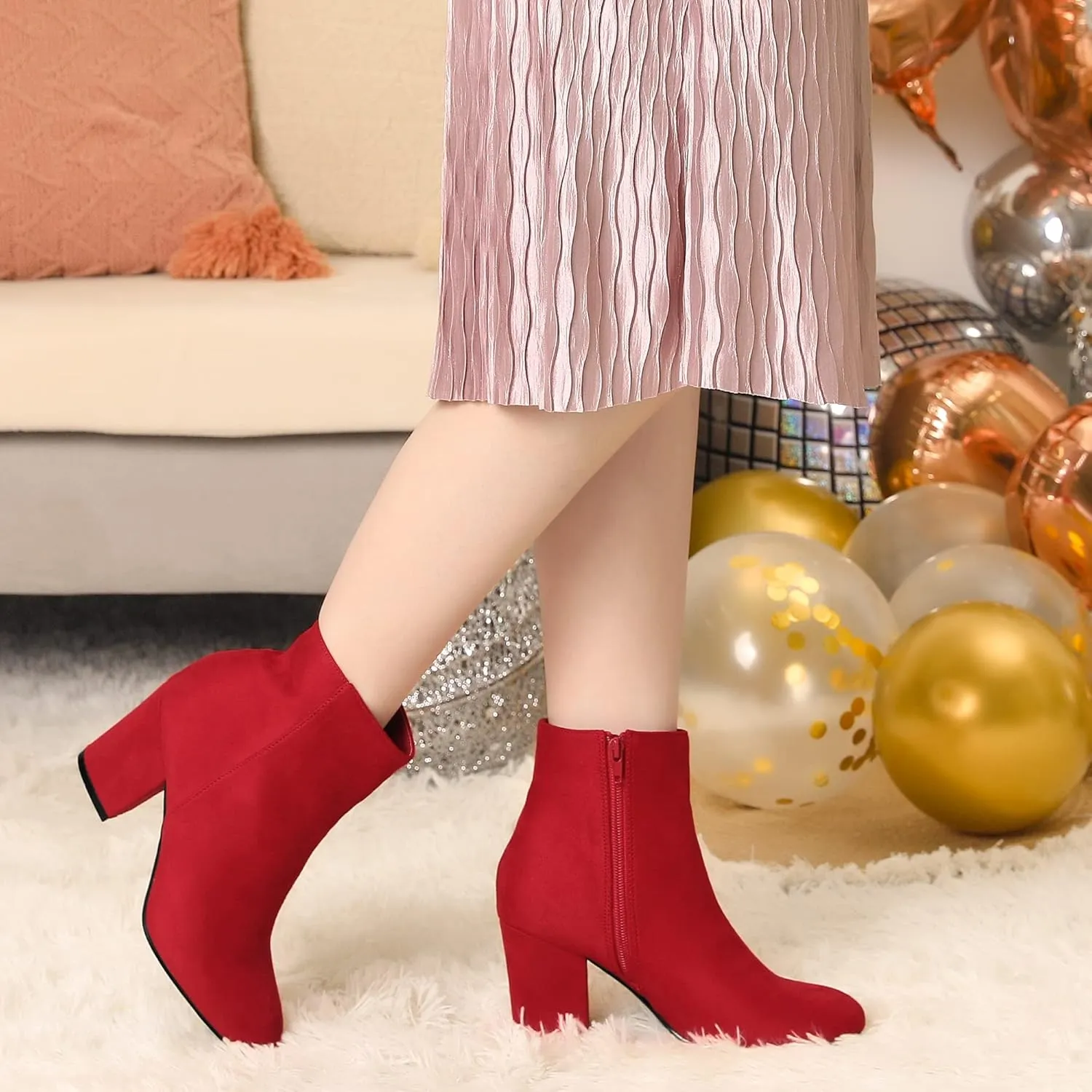 Perphy Round Toe Chunky High Heels Ankle Boots for Women