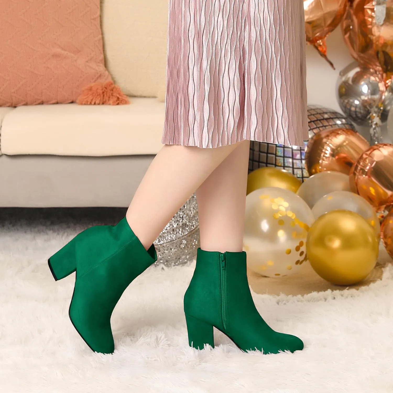 Perphy Round Toe Chunky High Heels Ankle Boots for Women