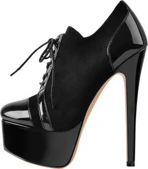 Platform Lace Up Stiletto High Heels Round Toe Ankle Bootie