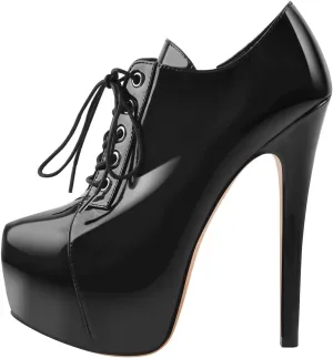 Platform Lace Up Stiletto High Heels Round Toe Ankle Bootie