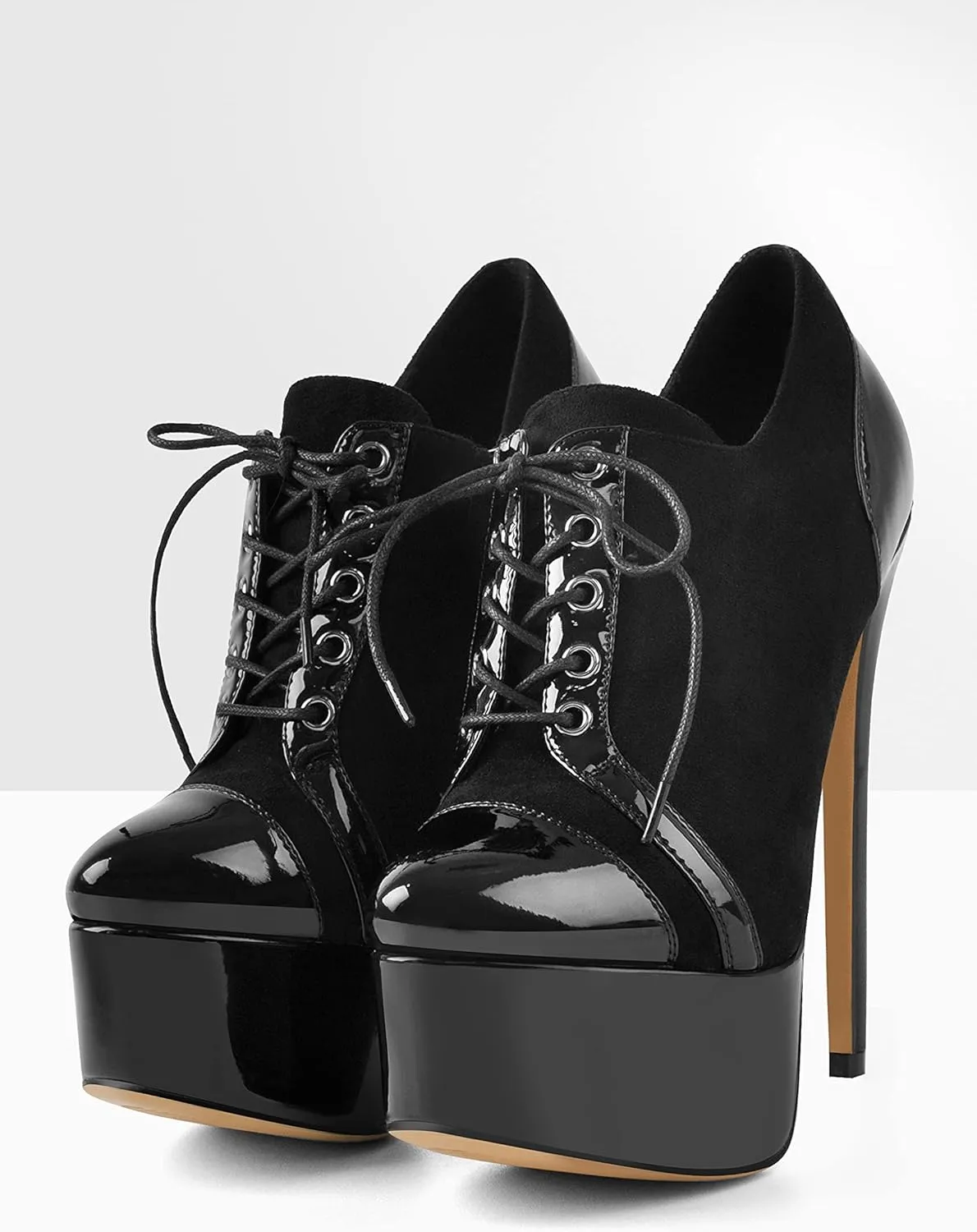 Platform Lace Up Stiletto High Heels Round Toe Ankle Bootie