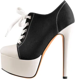 Platform Lace Up Stiletto High Heels Round Toe Ankle Bootie