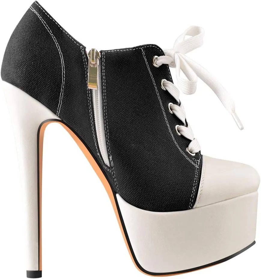 Platform Lace Up Stiletto High Heels Round Toe Ankle Bootie