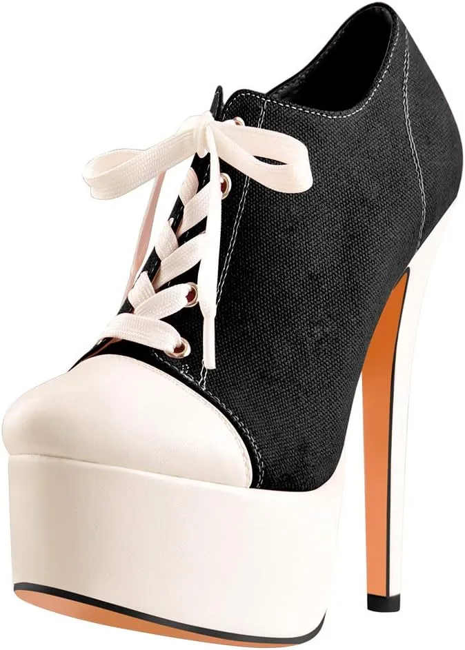 Platform Lace Up Stiletto High Heels Round Toe Ankle Bootie