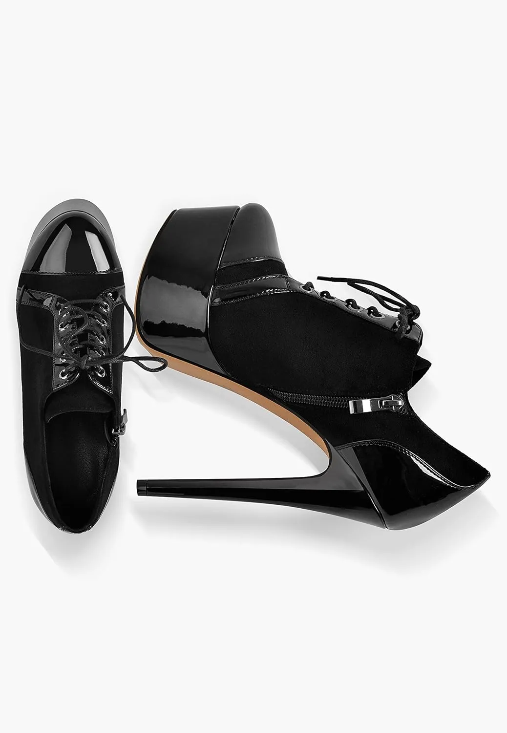 Platform Lace Up Stiletto High Heels Round Toe Ankle Bootie