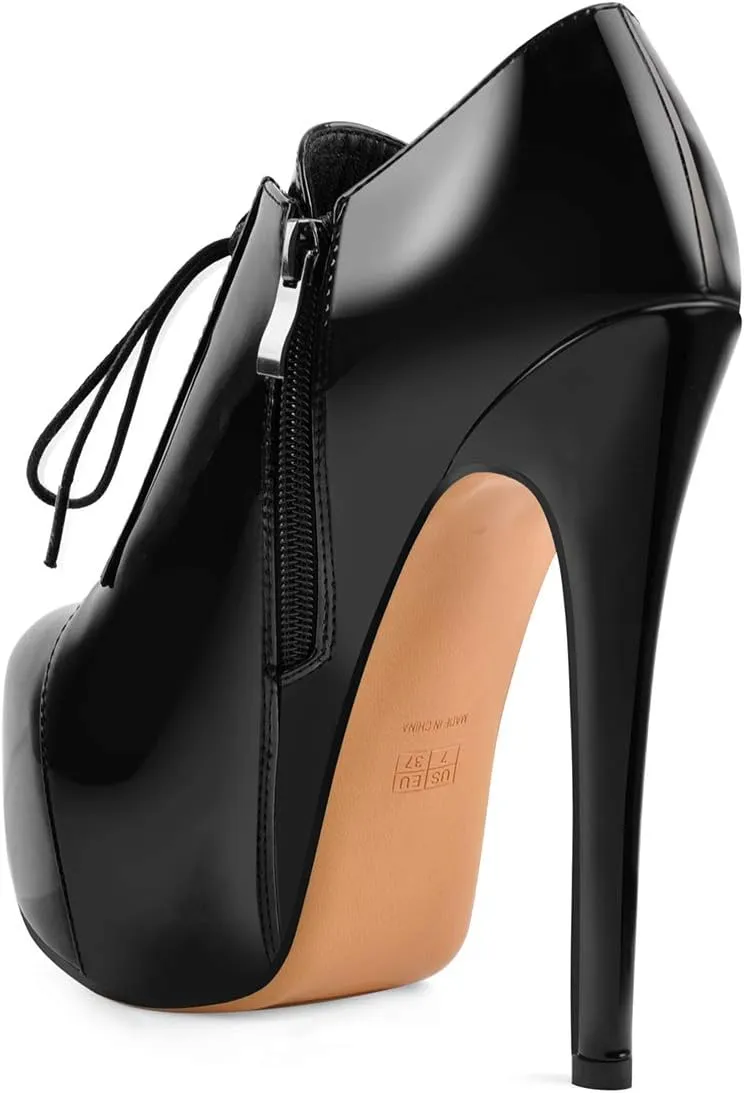 Platform Lace Up Stiletto High Heels Round Toe Ankle Bootie