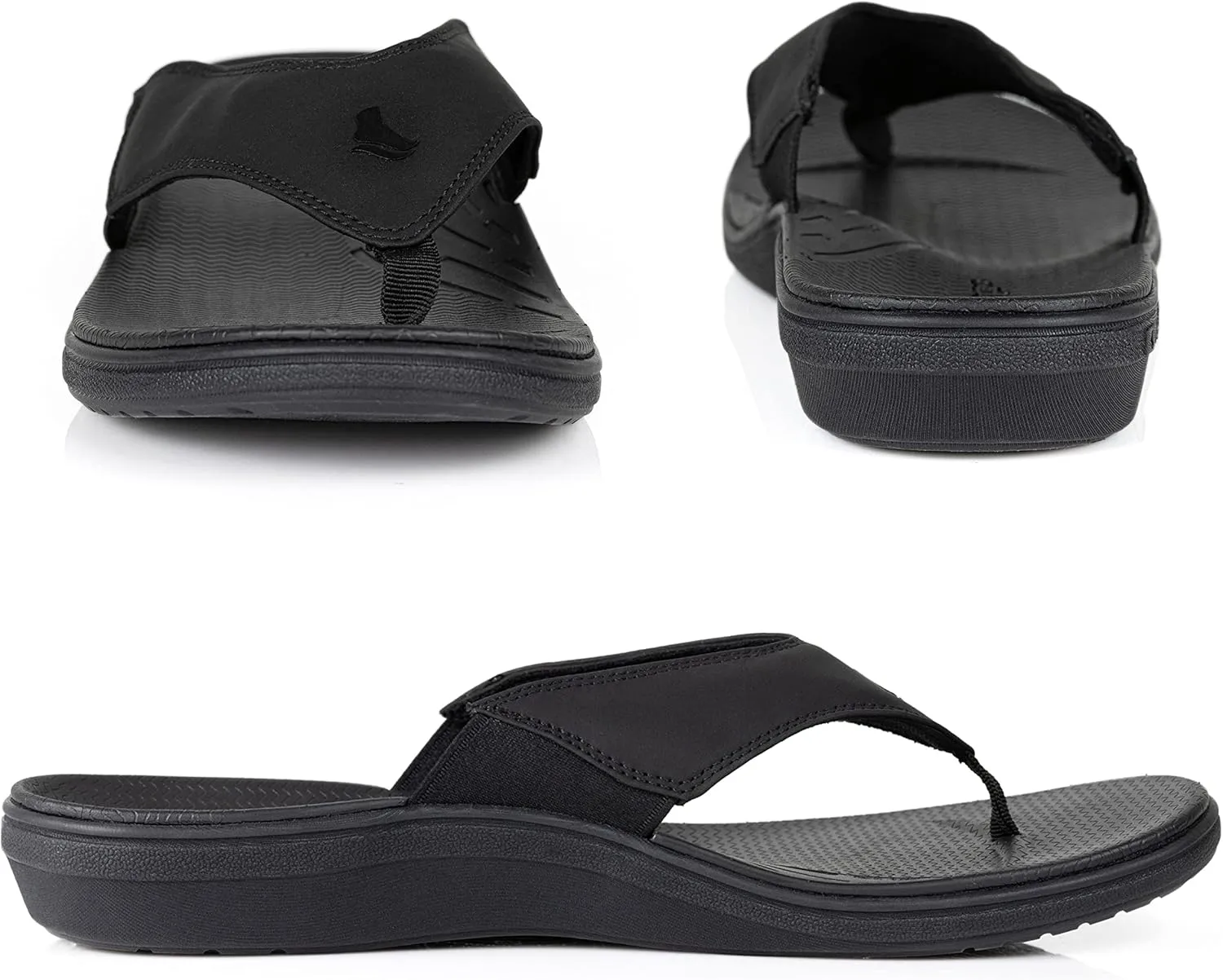 PowerStep Men's Arch Support Orthotic Flip Flop Sandals with Shock Absorbing Sole, Lightweight Non-Slip Tread, Black, 9