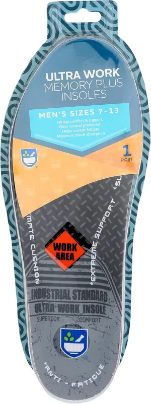 Rite Aid Ultra Work Memory Plus Insoles for Men - Sizes 7-13 | Memory Foam| Shock Absorbing Arch Support Boot Insole
