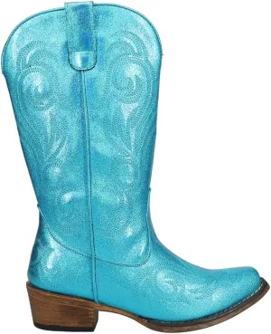 ROPER Womens Riley Embroidered Metallic Snip Toe Casual Boots Mid Calf Mid Heel 2-3" - Blue