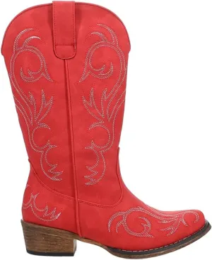 ROPER Womens Riley Embroidered Snip Toe Casual Boots Mid Calf Mid Heel 2-3" - Brown