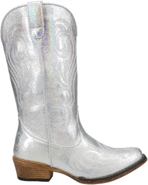 ROPER Womens Riley Metallic Embroidered Snip Toe Casual Boots Mid Calf Low Heel 1-2" - Silver