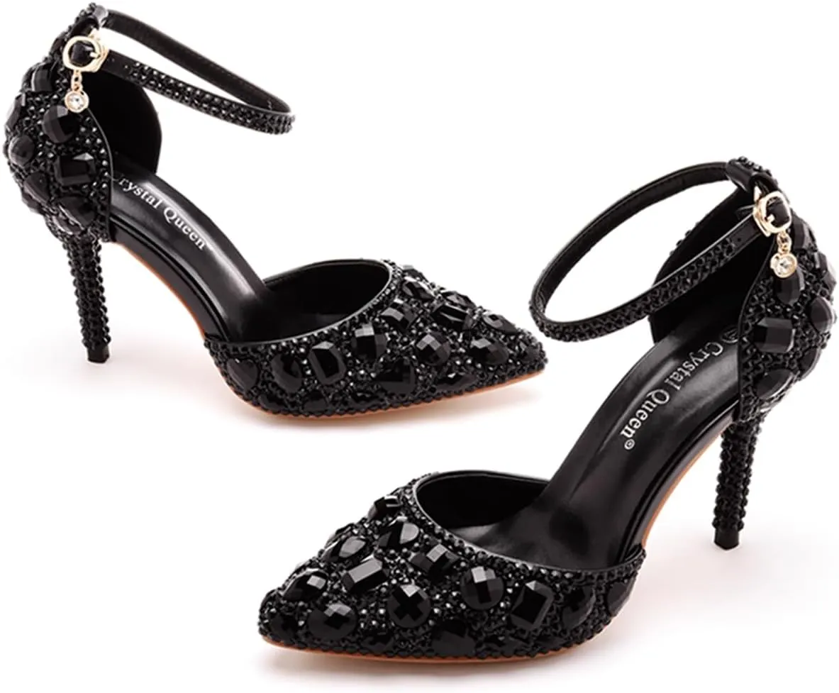 Royal Blue Rhinestone Sandals Thin High Heels Pointed Toe Sandals Blue Crystal Heels Shoes Fashion High Heel Shoes