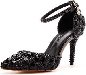Royal Blue Rhinestone Sandals Thin High Heels Pointed Toe Sandals Blue Crystal Heels Shoes Fashion High Heel Shoes