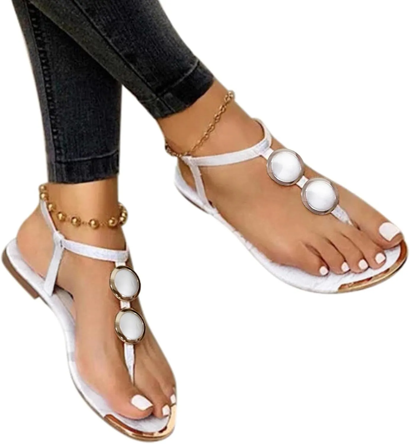 Sandals for Women Orthotic Arch Support Lightweight Yoga Mat Thong Flat Soft Bottom Flip Flops Slides Breathable Open Toe Quick Drying Slippers Non-Slip snow knee slippers Ring Leather O26-White
