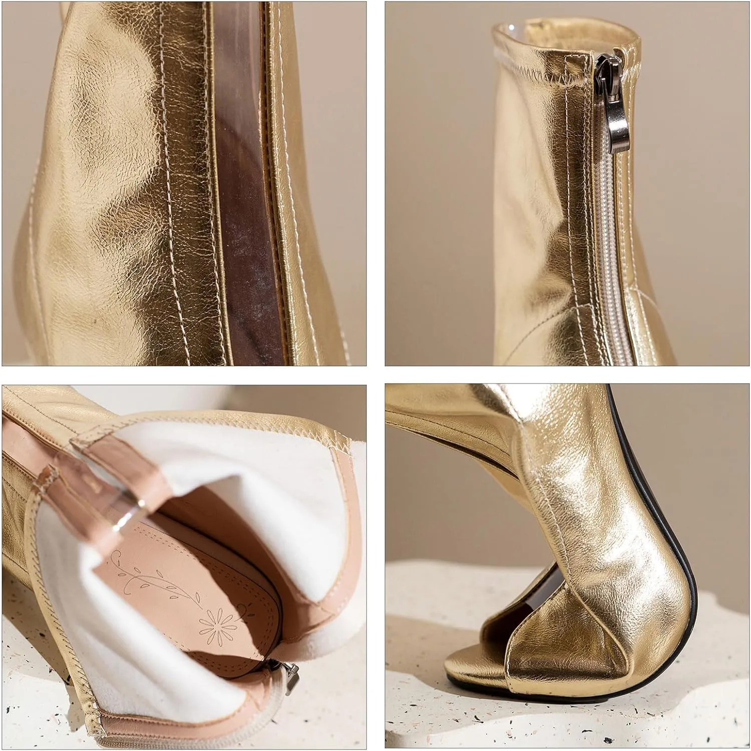 SEIFIN Women's Peep Toe Metallic Ankle Boots High Heels Sandals Open-Toe Stiletto Heeled Booties