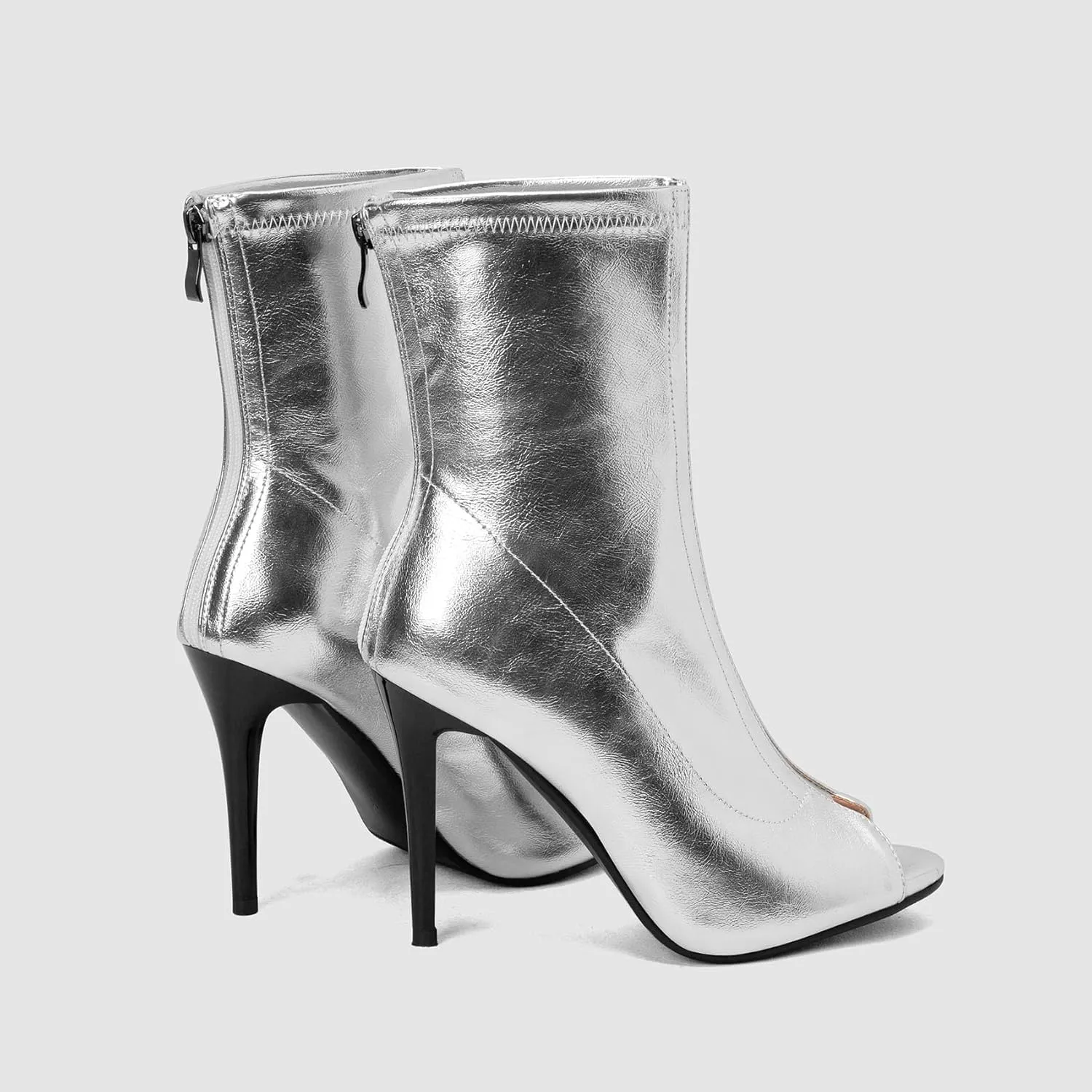 SEIFIN Women's Peep Toe Metallic Ankle Boots High Heels Sandals Open-Toe Stiletto Heeled Booties