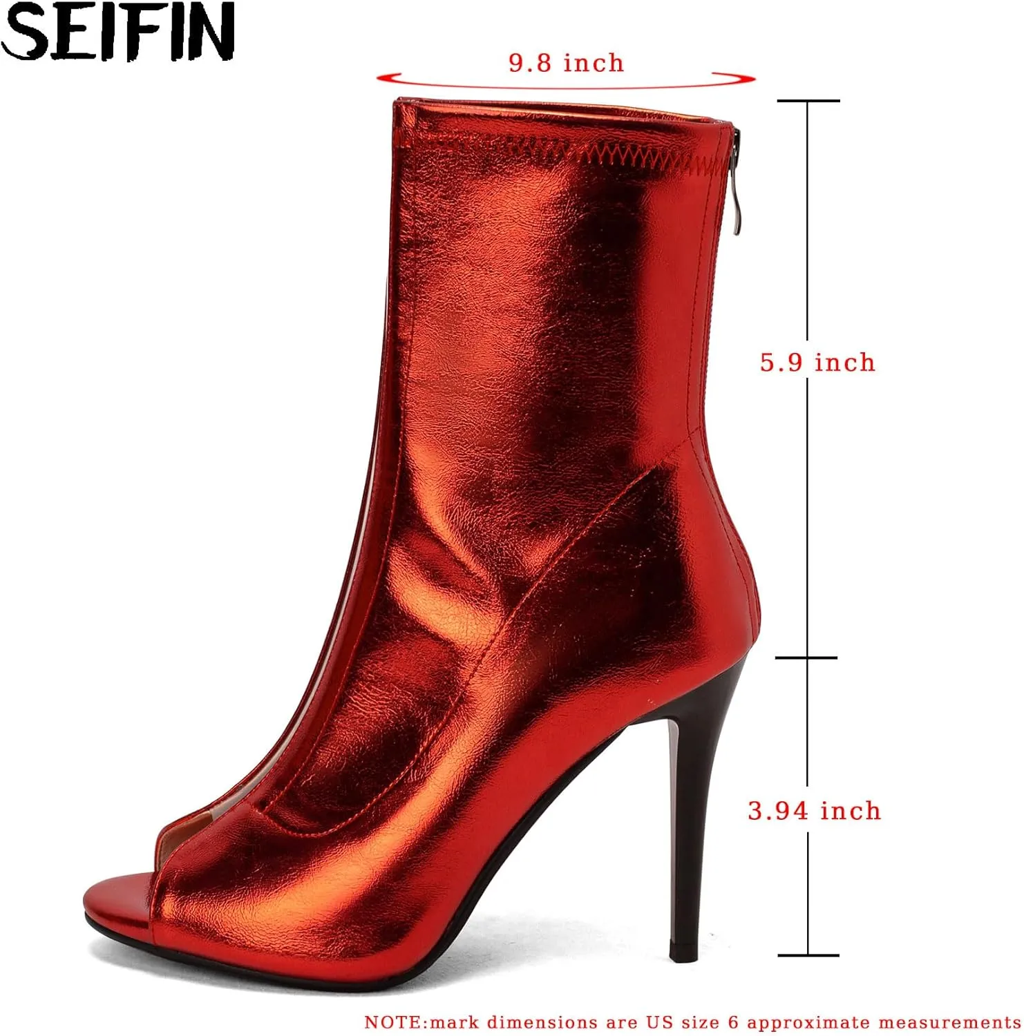 SEIFIN Women's Peep Toe Metallic Ankle Boots High Heels Sandals Open-Toe Stiletto Heeled Booties
