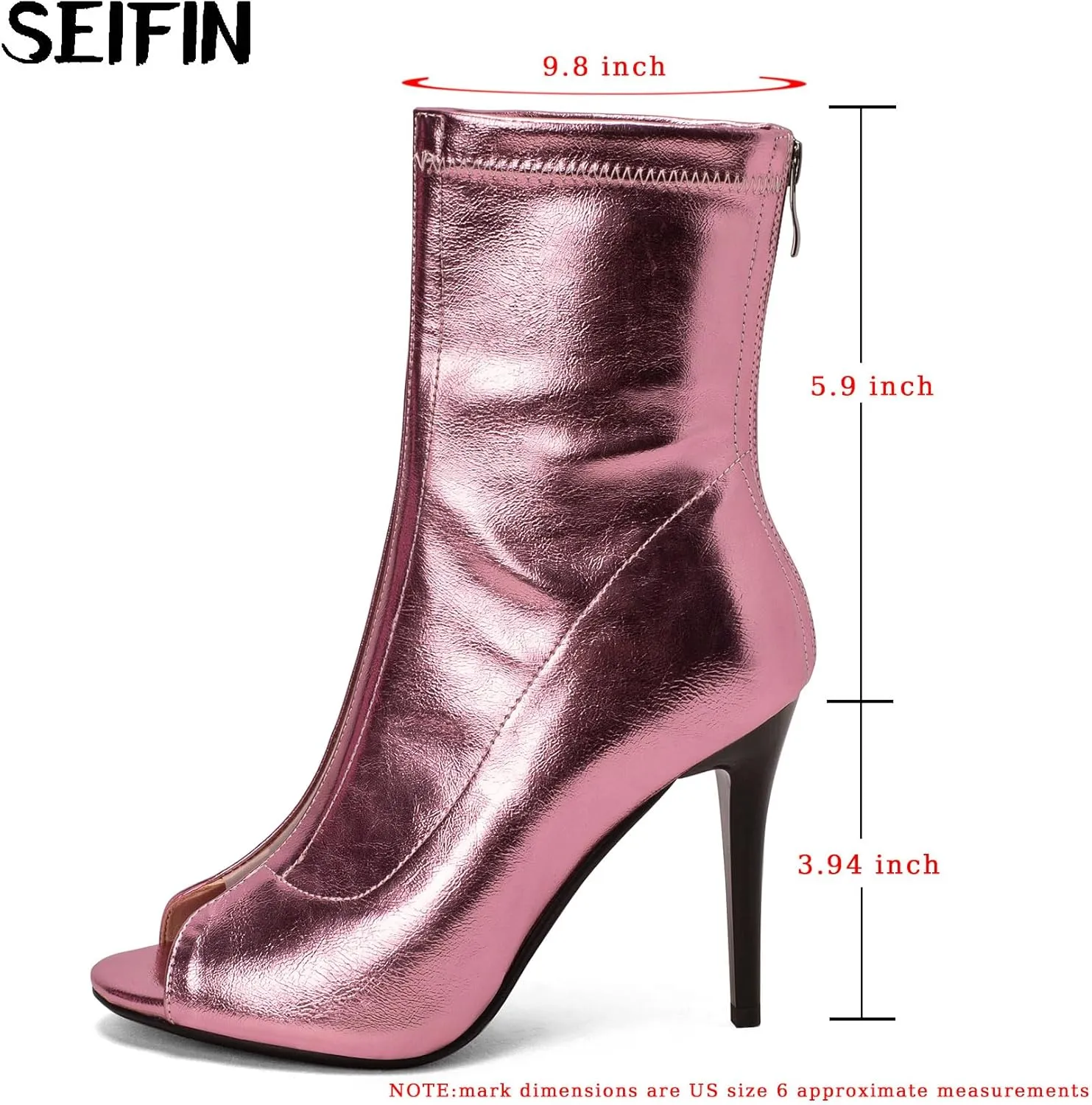 SEIFIN Women's Peep Toe Metallic Ankle Boots High Heels Sandals Open-Toe Stiletto Heeled Booties