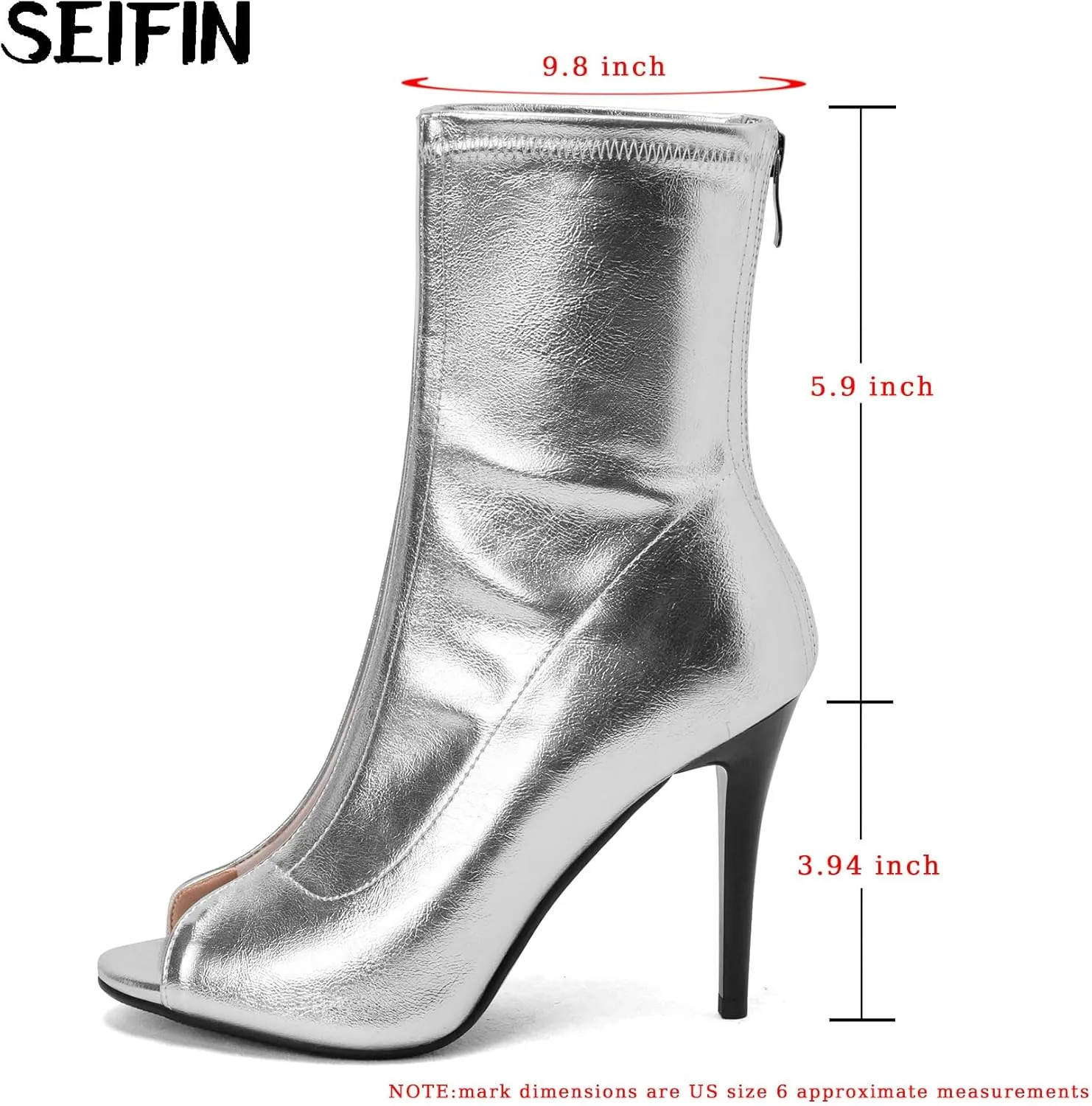 SEIFIN Women's Peep Toe Metallic Ankle Boots High Heels Sandals Open-Toe Stiletto Heeled Booties