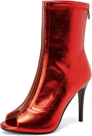 SEIFIN Women's Peep Toe Metallic Ankle Boots High Heels Sandals Open-Toe Stiletto Heeled Booties